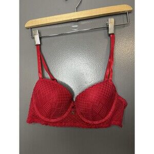 Adrienne Vittadini Studio Bra Womens 36B Red Lace Push Up Underwire Padded